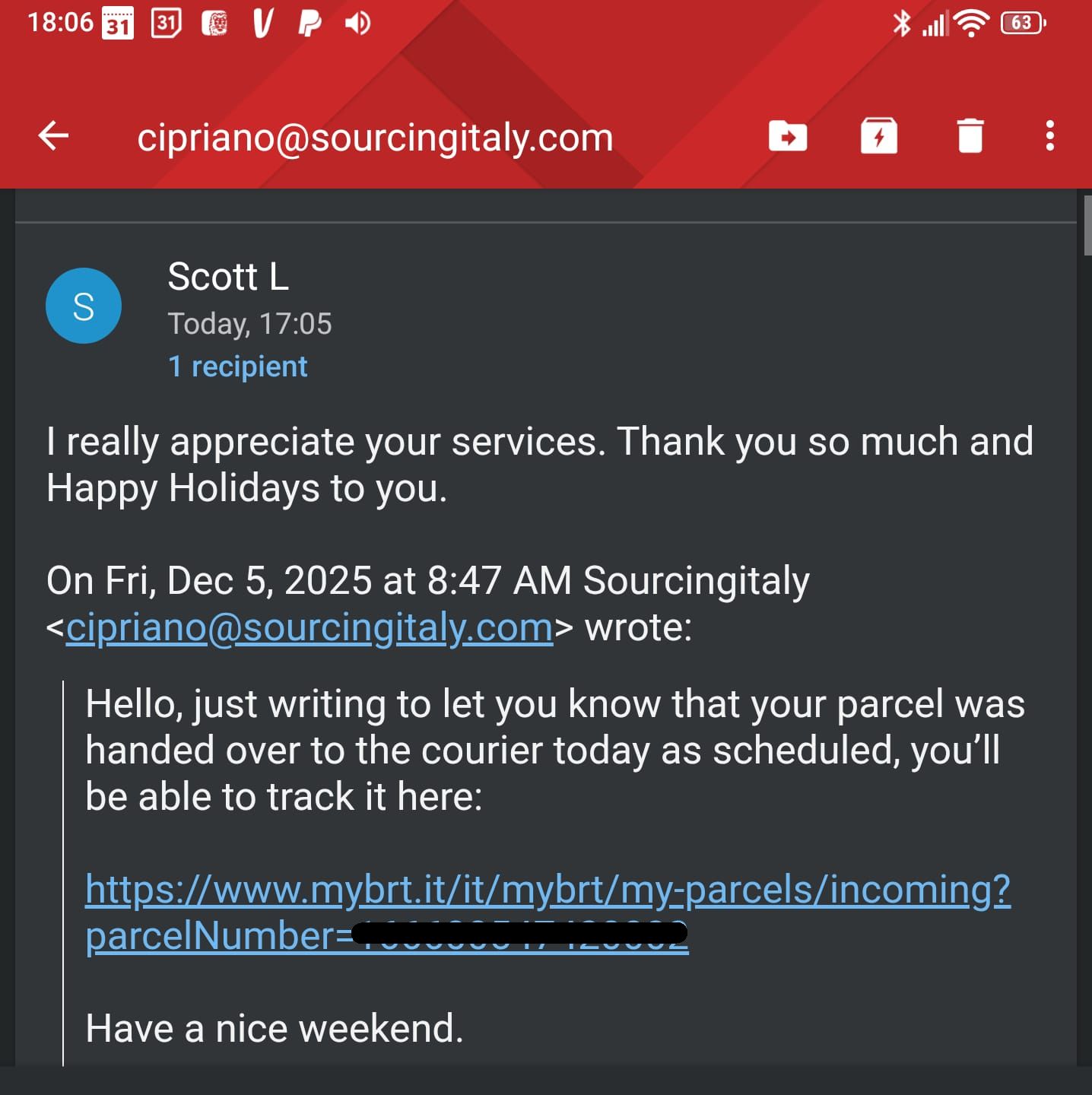 Parcel Forward Assistance Italy 585